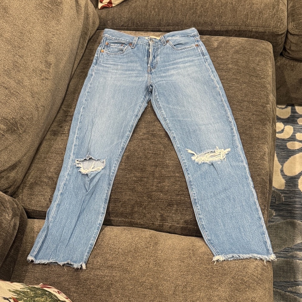 Levi's Light Blue Distressed Straight Leg Jeans